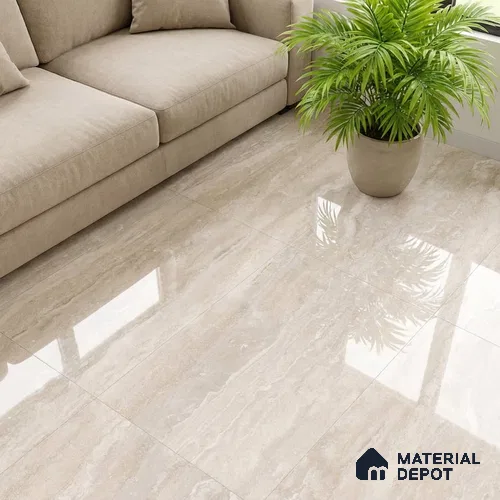 Stone Look Floor Tile TL 10421 River Romano Light 4 ft x 2 ft Glossy Finish Vitrified Tile - 9 mm | Suitable For living Room, Bedroom, Bathroom | Random Designs