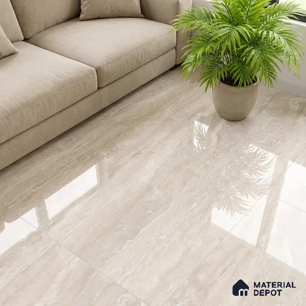 Stone Look Floor Tile TL 10421 River Romano Light 4 ft x 2 ft Glossy Finish Vitrified Tile - 9 mm | Suitable For living Room, Bedroom, Bathroom | Random Designs