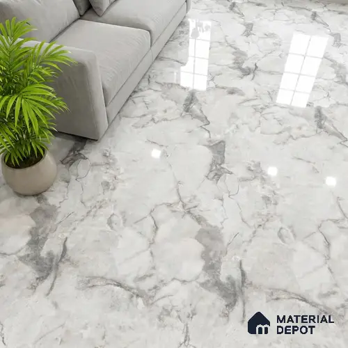 Marble Look Floor Tile TL 10422 Harmony Bianco Endless 4 ft x 2 ft Glossy Finish Vitrified Tile - 9 mm | Suitable For living Room, Bedroom, Bathroom