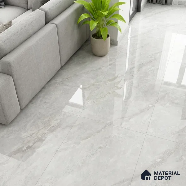 Marble Look Floor Tile TL 10423 Ciena Bianco Endless 4 ft x 2 ft Glossy Finish Vitrified Tile - 9 mm | Suitable For living Room, Bedroom, Bathroom