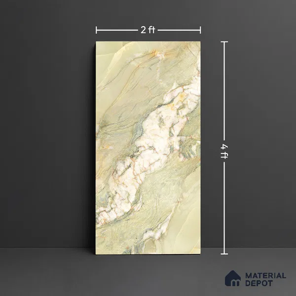 Marble Onyx Wall & Floor Tile TL 10427 Sage Green 4 ft x 2 ft Matte Finish Vitrified Tile - 9 mm | Suitable For Living Room, Bedroom, Kitchen