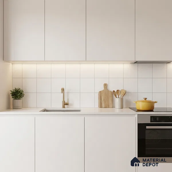 Subway Wall & Floor Tile TL 10436 Plain White 200 x 200 mm Vitrified Matte Finish - 9 mm | Suitable For Kitchen, Bathroom, Balcony | Please Expect a Slight Variation of Pattern
