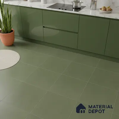 Modern Bathroom Walkthrough with floral mosaic highlighter wall tile and sage green plain wall tiles