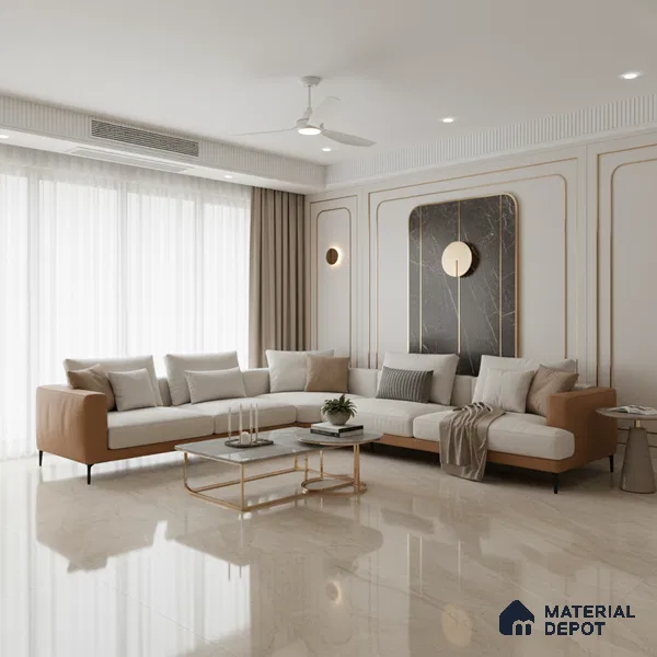 Marble Floor Tile TL 10445 Arena Dune Edl 6 ft x 4 ft Carving High Gloss Finish Vitrified Large Format Tile - 15 mm | Suitable for Living Room, Bedroom, Bathroom | Adhesive and Spacers Must be Used During Installation