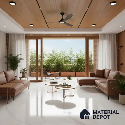 Marble Floor Tile TL 10446 Imperial White Edl 6 ft x 4 ft Carving High Gloss Finish Vitrified Large Format Tile - 15 mm | Suitable for Living Room, Bedroom, Bathroom | Adhesive and Spacers Must be Used During Installation