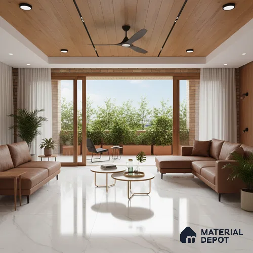 Marble Floor Tile TL 10446 Imperial White Edl 6 ft x 4 ft Carving High Gloss Finish Vitrified Large Format Tile - 15 mm | Suitable for Living Room, Bedroom, Bathroom | Adhesive and Spacers Must be Used During Installation