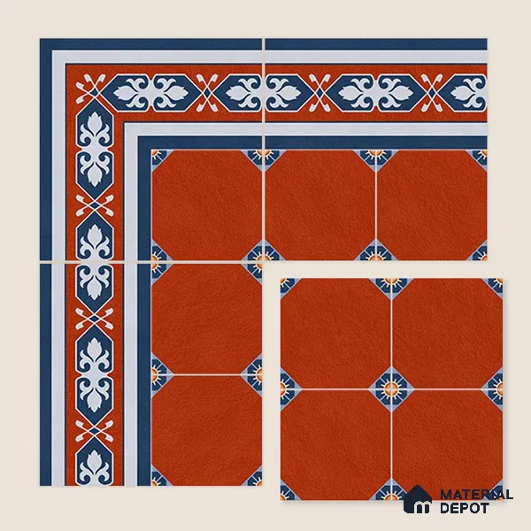 Moroccan Athangudi Carpet Floor & Wall Tile TL 10448 C Center 1 ft x 1 ft - Ceramic Matte Finish -10 mm | Suitable for Living Room, Kitchen, Bathroom | Please Expect a Slight Variation of Pattern
