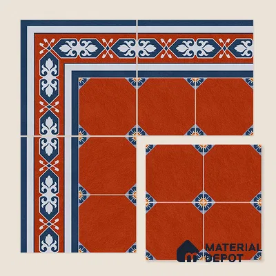 Moroccan Athangudi Carpet Floor Tile TL 10448 Corner 1 ft x 1 ft - Ceramic Matte Finish -10 mm | Suitable for Living Room, Kitchen, Dining Area | Please Expect a Slight Variation of Pattern