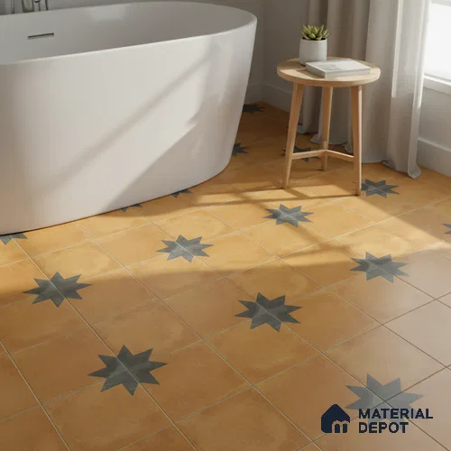 Athangudi Carpet Floor & Wall Tile TL 10450 C Center 1 ft x 1 ft - Ceramic Matte Finish -10 mm | Suitable for Living Room, Bedroom, Kitchen | Please Expect a Slight Variation of Pattern