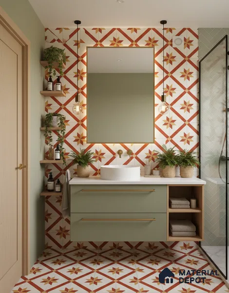 Moroccan Athangudi Carpet Floor & Wall Tile TL 10454 C Center 1 ft x 1 ft - Ceramic Matte Finish -10 mm | Suitable for Living Room, Kitchen, Bathroom | Please Expect a Slight Variation of Pattern