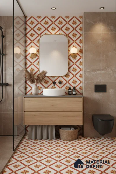 Moroccan Athangudi Carpet Floor & Wall Tile TL 10454 C Center 1 ft x 1 ft - Ceramic Matte Finish -10 mm | Suitable for Living Room, Kitchen, Bathroom | Please Expect a Slight Variation of Pattern
