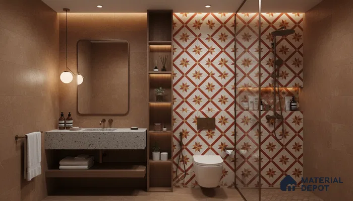 Moroccan Athangudi Carpet Floor & Wall Tile TL 10454 C Center 1 ft x 1 ft - Ceramic Matte Finish -10 mm | Suitable for Living Room, Kitchen, Bathroom | Please Expect a Slight Variation of Pattern
