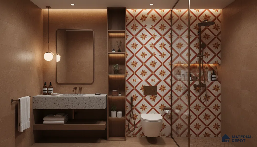 Moroccan Athangudi Carpet Floor & Wall Tile TL 10454 C Center 1 ft x 1 ft - Ceramic Matte Finish -10 mm | Suitable for Living Room, Kitchen, Bathroom | Please Expect a Slight Variation of Pattern