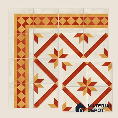 Moroccan Athangudi Carpet Floor & Wall Tile TL 10454 C Center 1 ft x 1 ft - Ceramic Matte Finish -10 mm | Suitable for Living Room, Kitchen, Bathroom | Please Expect a Slight Variation of Pattern