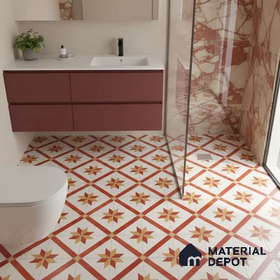 Moroccan Athangudi Carpet Floor & Wall Tile TL 10454 C Center 1 ft x 1 ft - Ceramic Matte Finish -10 mm | Suitable for Living Room, Kitchen, Bathroom | Please Expect a Slight Variation of Pattern