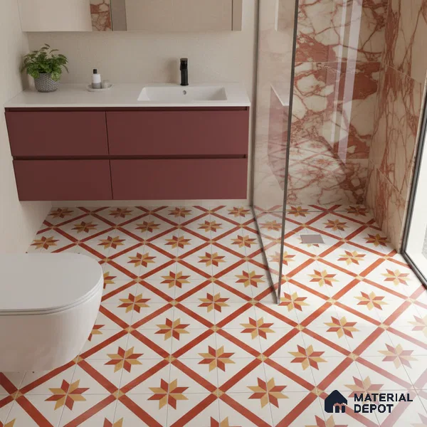 Moroccan Athangudi Carpet Floor & Wall Tile TL 10454 C Center 1 ft x 1 ft - Ceramic Matte Finish -10 mm | Suitable for Living Room, Kitchen, Bathroom | Please Expect a Slight Variation of Pattern