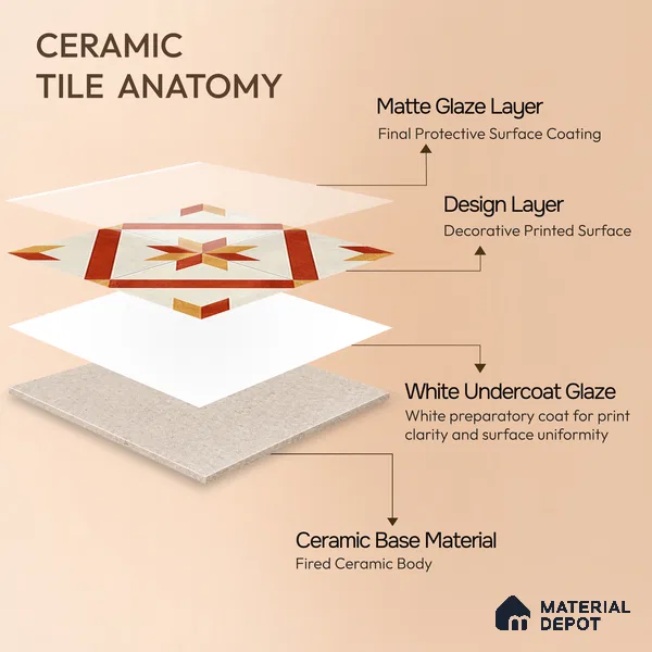 Moroccan Athangudi Carpet Floor & Wall Tile TL 10454 C Center 1 ft x 1 ft - Ceramic Matte Finish -10 mm | Suitable for Living Room, Kitchen, Bathroom | Please Expect a Slight Variation of Pattern