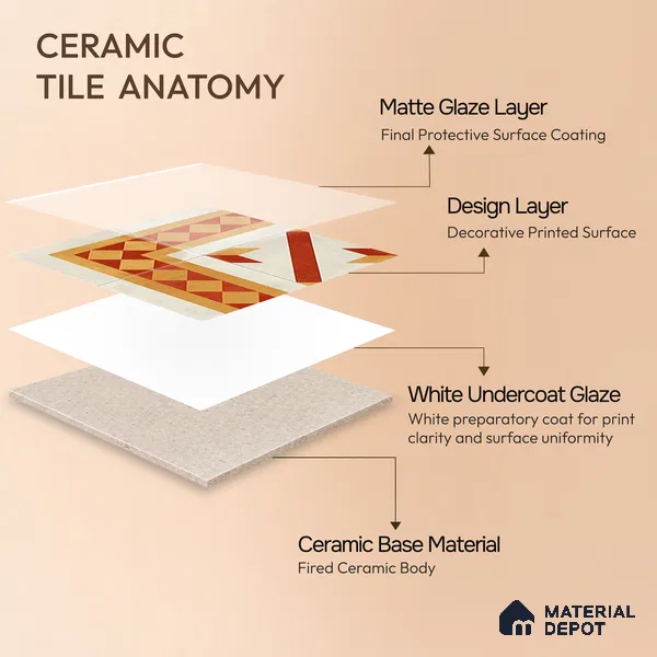 Moroccan Athangudi Carpet Floor Tile TL 10454 Corner 1 ft x 1 ft - Ceramic Matte Finish -10 mm | Suitable for Living Room, Kitchen, Dining Area | Please Expect a Slight Variation of Pattern