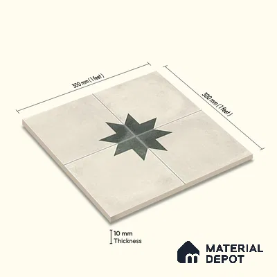 Moroccan Athangudi Carpet Floor & Wall Tile TL 10455 C Center 1 ft x 1 ft - Ceramic Matte Finish -10 mm | Suitable for Living Room, Kitchen, Bathroom | Please Expect a Slight Variation of Pattern