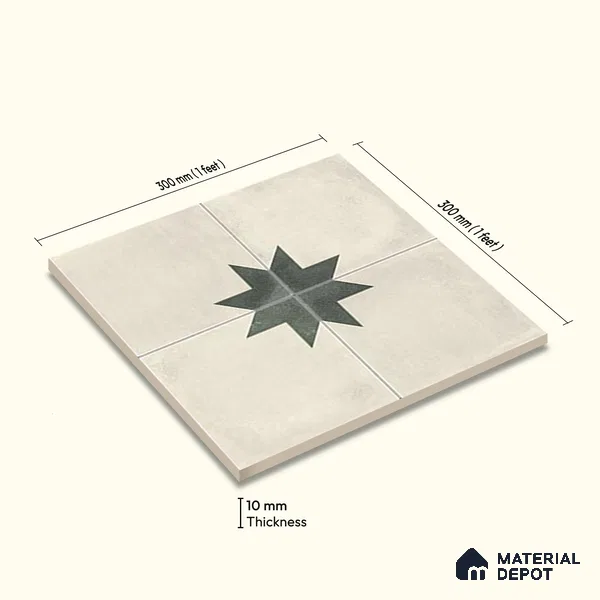 Moroccan Athangudi Carpet Floor & Wall Tile TL 10455 C Center 1 ft x 1 ft - Ceramic Matte Finish -10 mm | Suitable for Living Room, Kitchen, Bathroom | Please Expect a Slight Variation of Pattern