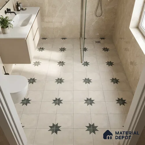 Moroccan Athangudi Carpet Floor & Wall Tile TL 10455 C Center 1 ft x 1 ft - Ceramic Matte Finish -10 mm | Suitable for Living Room, Kitchen, Bathroom | Please Expect a Slight Variation of Pattern