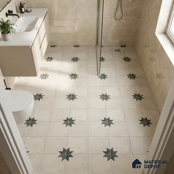 Moroccan Athangudi Carpet Floor & Wall Tile TL 10455 C Center 1 ft x 1 ft - Ceramic Matte Finish -10 mm | Suitable for Living Room, Kitchen, Bathroom | Please Expect a Slight Variation of Pattern
