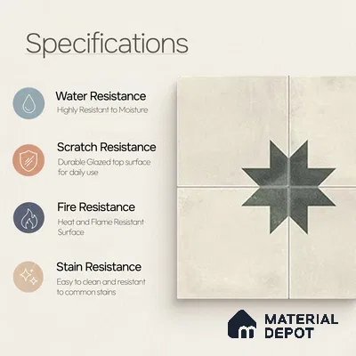 Moroccan Athangudi Carpet Floor & Wall Tile TL 10455 C Center 1 ft x 1 ft - Ceramic Matte Finish -10 mm | Suitable for Living Room, Kitchen, Bathroom | Please Expect a Slight Variation of Pattern