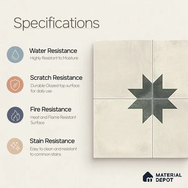 Moroccan Athangudi Carpet Floor & Wall Tile TL 10455 C Center 1 ft x 1 ft - Ceramic Matte Finish -10 mm | Suitable for Living Room, Kitchen, Bathroom | Please Expect a Slight Variation of Pattern