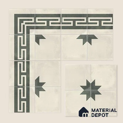 Moroccan Athangudi Carpet Floor Tile TL 10455 Corner 1 ft x 1 ft - Ceramic Matte Finish -10 mm | Suitable for Living Room, Kitchen, Dining Area | Please Expect a Slight Variation of Pattern