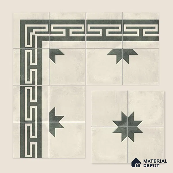 Moroccan Athangudi Carpet Floor Tile TL 10455 Corner 1 ft x 1 ft - Ceramic Matte Finish -10 mm | Suitable for Living Room, Kitchen, Dining Area | Please Expect a Slight Variation of Pattern