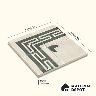 Moroccan Athangudi Carpet Floor Tile TL 10455 Corner 1 ft x 1 ft - Ceramic Matte Finish -10 mm | Suitable for Living Room, Kitchen, Dining Area | Please Expect a Slight Variation of Pattern