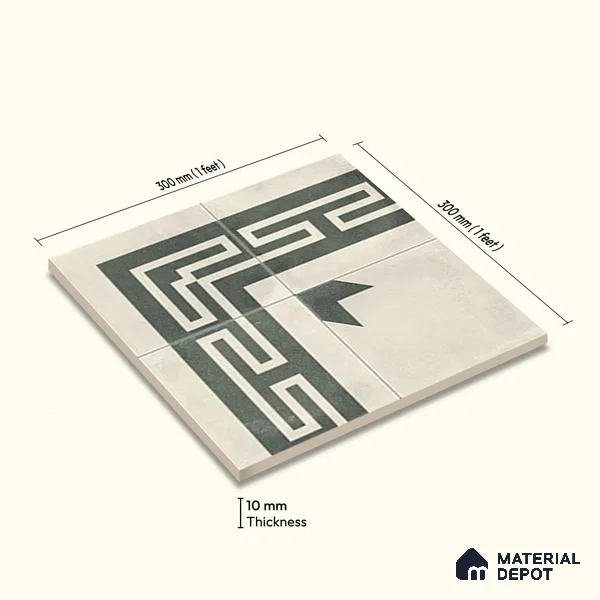 Moroccan Athangudi Carpet Floor Tile TL 10455 Corner 1 ft x 1 ft - Ceramic Matte Finish -10 mm | Suitable for Living Room, Kitchen, Dining Area | Please Expect a Slight Variation of Pattern