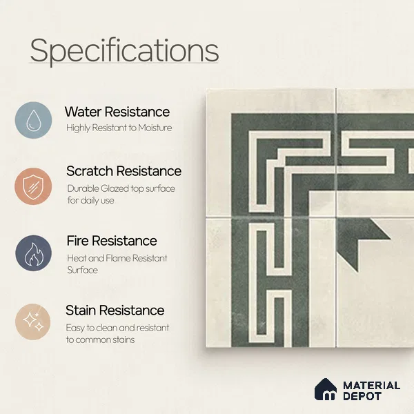 Moroccan Athangudi Carpet Floor Tile TL 10455 Corner 1 ft x 1 ft - Ceramic Matte Finish -10 mm | Suitable for Living Room, Kitchen, Dining Area | Please Expect a Slight Variation of Pattern