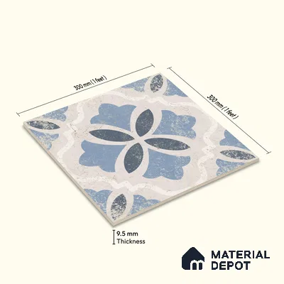 Moroccan Wall & Floor Tile TL 10456 Belfast 1 ft x 1 ft Vitrified Matte Finish - 9.5 mm | Suitable for Bathroom, Kitchen, Balcony | 2 mm Spacer is Mandatory | Please Expect a Slight Variation of Pattern