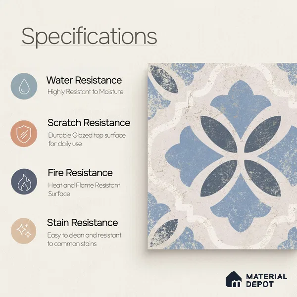 Moroccan Wall & Floor Tile TL 10456 Belfast 1 ft x 1 ft Vitrified Matte Finish - 9.5 mm | Suitable for Bathroom, Kitchen, Balcony | 2 mm Spacer is Mandatory | Please Expect a Slight Variation of Pattern
