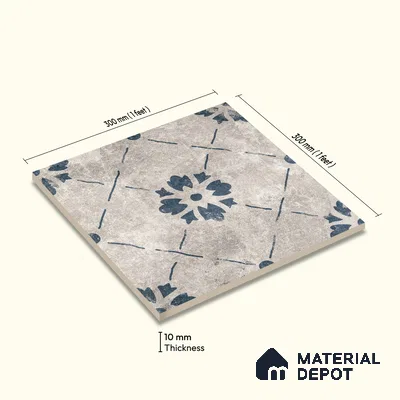 Moroccan Wall & Floor Tile TL 10457 B Bruma Silver 1 ft x 1 ft Vitrified Matte Finish - 9.5 mm | Suitable for Bathroom, Kitchen, Balcony | 2 mm Spacer is Mandatory | Please Expect a Slight Variation of Pattern