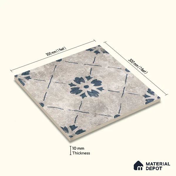 Moroccan Wall & Floor Tile TL 10457 B Bruma Silver 1 ft x 1 ft Vitrified Matte Finish - 9.5 mm | Suitable for Bathroom, Kitchen, Balcony | 2 mm Spacer is Mandatory | Please Expect a Slight Variation of Pattern