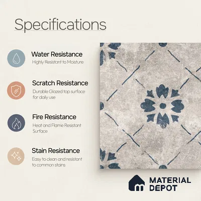 Moroccan Wall & Floor Tile TL 10457 B Bruma Silver 1 ft x 1 ft Vitrified Matte Finish - 9.5 mm | Suitable for Bathroom, Kitchen, Balcony | 2 mm Spacer is Mandatory | Please Expect a Slight Variation of Pattern