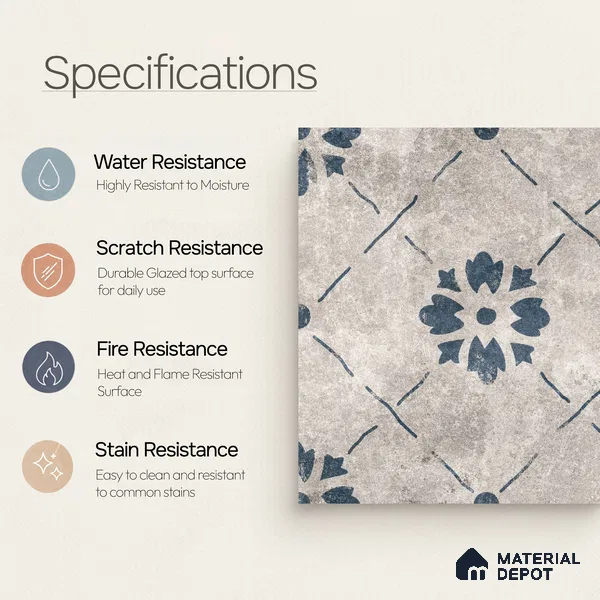 Moroccan Wall & Floor Tile TL 10457 B Bruma Silver 1 ft x 1 ft Vitrified Matte Finish - 9.5 mm | Suitable for Bathroom, Kitchen, Balcony | 2 mm Spacer is Mandatory | Please Expect a Slight Variation of Pattern