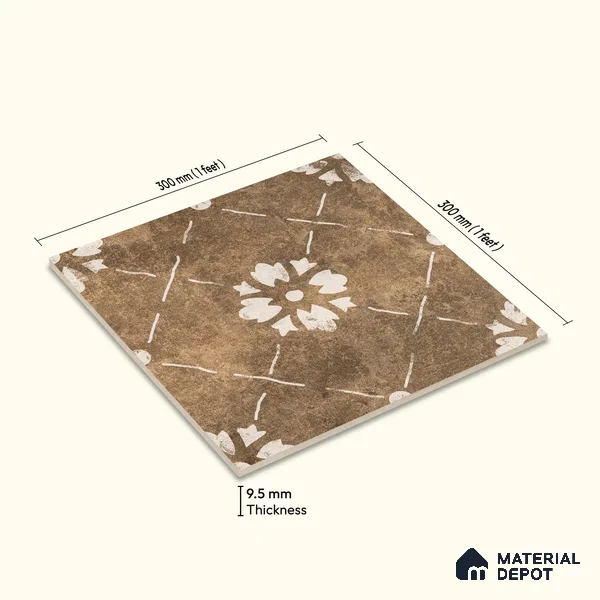 Moroccan Wall & Floor Tile TL 10457 Bruma Beige 1 ft x 1 ft Vitrified Matte Finish - 9.5 mm | Suitable for Bathroom, Kitchen, Balcony | 2 mm Spacer is Mandatory | Please Expect a Slight Variation of Pattern