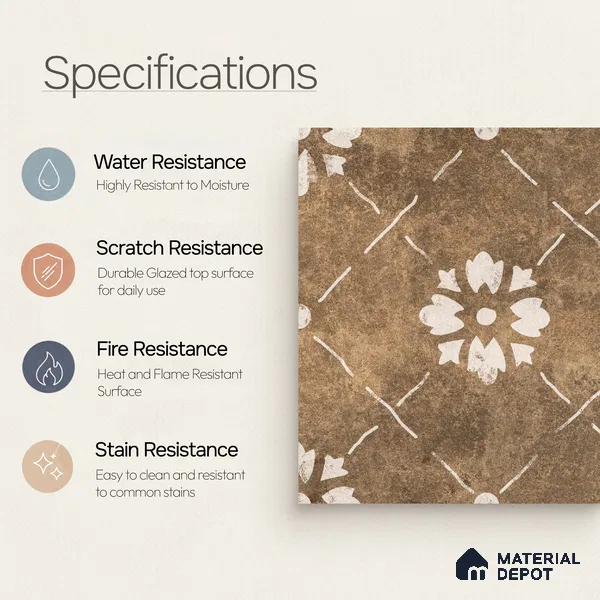 Moroccan Wall & Floor Tile TL 10457 Bruma Beige 1 ft x 1 ft Vitrified Matte Finish - 9.5 mm | Suitable for Bathroom, Kitchen, Balcony | 2 mm Spacer is Mandatory | Please Expect a Slight Variation of Pattern