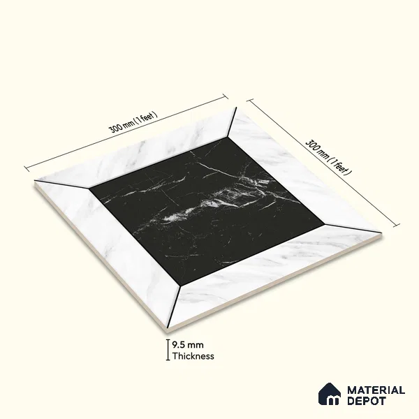Moroccan Wall & Floor Tile TL 10458 Cubic Black 1 ft x 1 ft Vitrified Matte Finish - 9.5 mm | Suitable for Bathroom, Kitchen, Balcony | 2 mm Spacer is Mandatory | Please Expect a Slight Variation of Pattern