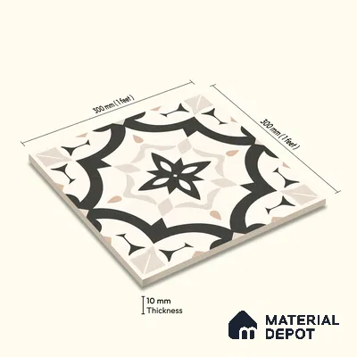 Moroccan Wall & Floor Tile TL 10459 Dimona 1 ft x 1 ft Vitrified Matte Finish - 9.5 mm | Suitable for Bathroom, Kitchen, Balcony | 2 mm Spacer is Mandatory | Please Expect a Slight Variation of Pattern