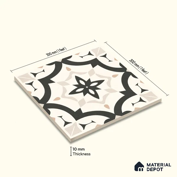 Moroccan Wall & Floor Tile TL 10459 Dimona 1 ft x 1 ft Vitrified Matte Finish - 9.5 mm | Suitable for Bathroom, Kitchen, Balcony | 2 mm Spacer is Mandatory | Please Expect a Slight Variation of Pattern