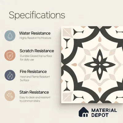 Moroccan Wall & Floor Tile TL 10459 Dimona 1 ft x 1 ft Vitrified Matte Finish - 9.5 mm | Suitable for Bathroom, Kitchen, Balcony | 2 mm Spacer is Mandatory | Please Expect a Slight Variation of Pattern