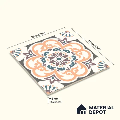 Moroccan Wall & Floor Tile TL 10460 Ergo 1 ft x 1 ft Vitrified Matte Finish - 9.5 mm | Suitable for Bathroom, Kitchen, Balcony | 2 mm Spacer is Mandatory | Please Expect a Slight Variation of Pattern