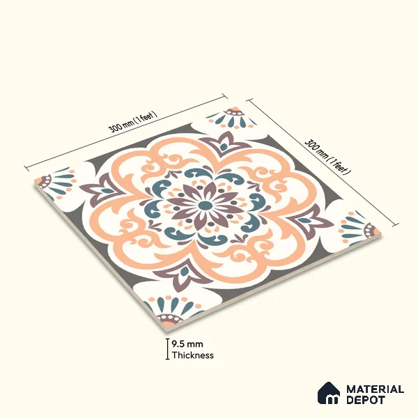 Moroccan Wall & Floor Tile TL 10460 Ergo 1 ft x 1 ft Vitrified Matte Finish - 9.5 mm | Suitable for Bathroom, Kitchen, Balcony | 2 mm Spacer is Mandatory | Please Expect a Slight Variation of Pattern