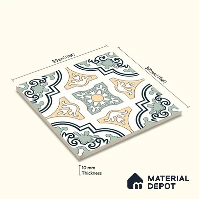 Moroccan Wall & Floor Tile TL 10461 Exotic 1 ft x 1 ft Vitrified Matte Finish - 9.5 mm | Suitable for Bathroom, Kitchen, Balcony | 2 mm Spacer is Mandatory | Please Expect a Slight Variation of Pattern
