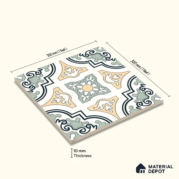Moroccan Wall & Floor Tile TL 10461 Exotic 1 ft x 1 ft Vitrified Matte Finish - 9.5 mm | Suitable for Bathroom, Kitchen, Balcony | 2 mm Spacer is Mandatory | Please Expect a Slight Variation of Pattern