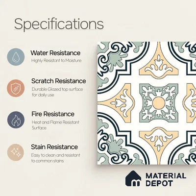Moroccan Wall & Floor Tile TL 10461 Exotic 1 ft x 1 ft Vitrified Matte Finish - 9.5 mm | Suitable for Bathroom, Kitchen, Balcony | 2 mm Spacer is Mandatory | Please Expect a Slight Variation of Pattern
